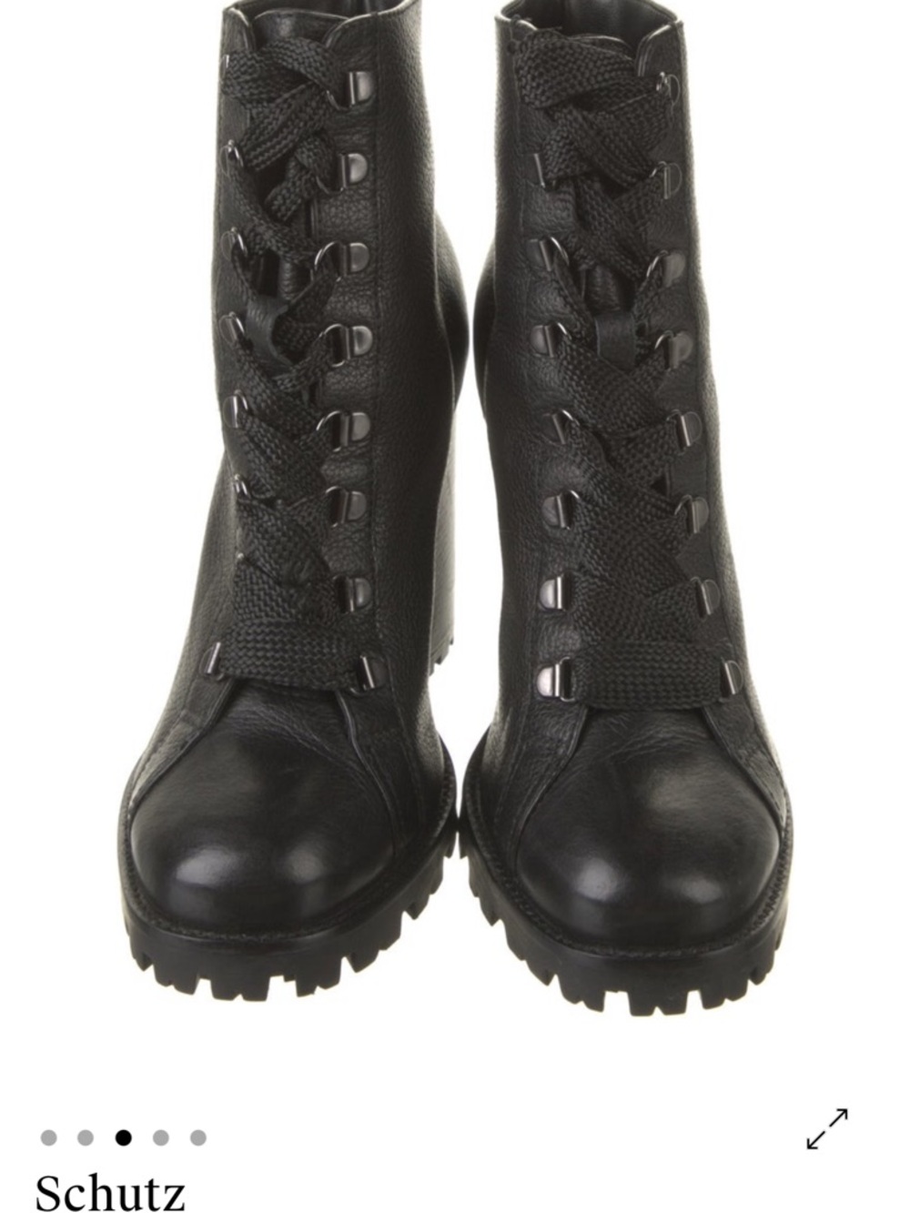 SCHUTZ Black Leather Lace-Up Lug Sole Boots